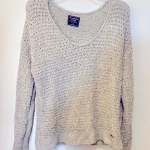 Abercrombie & Fitch textured grey L deep scoop neck sweater